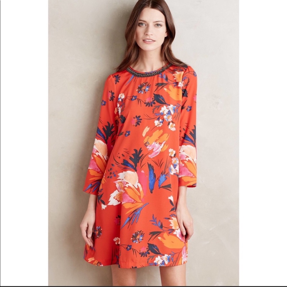 Anthropology Maeve Sketched Peonies Dress- Medium